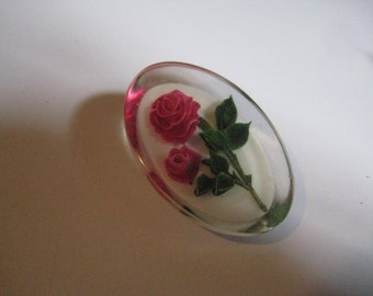Oval Back Carved Double Roses in Lucite from the 40s