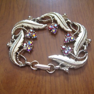 Vintage JUDY LEE Gold Plated Floral Links Siam AB Rhinestone Bracelet