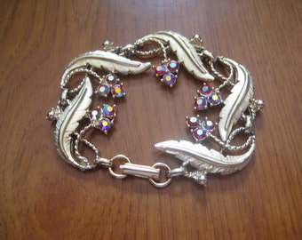 Vintage JUDY LEE Gold Plated Floral Links Siam AB Rhinestone Bracelet