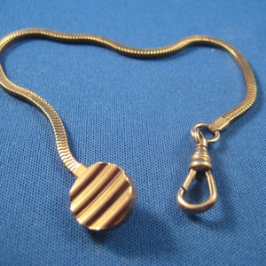 8 1/2&quot; Watch Chain for Vest Pocket with Gold Button Square Snake Chain in Gold Tone Metal