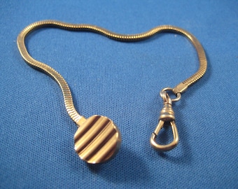 8 1/2" Watch Chain for Vest Pocket with Gold Button Square Snake Chain in Gold Tone Metal