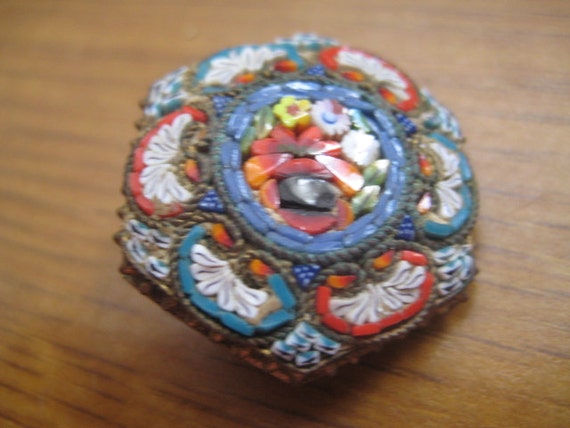 Italian Hexagon Shaped Micromosaic Floral Pin 194… - image 1