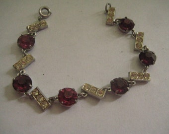 Exquisite Rhinestone Bracelet with Chatons and Bars of Stones in Silver Plate 30s Vintage