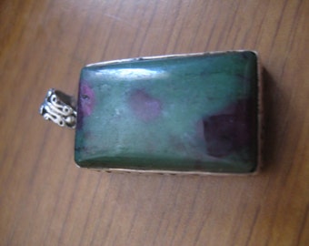 Ruby in Zoisite Rectangular Stone in Sterling Silver Filigree Setting