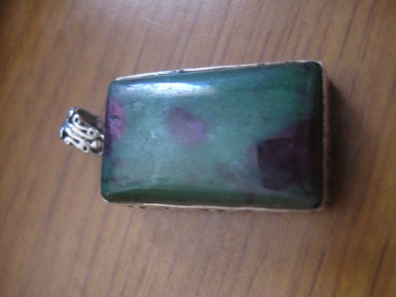 Ruby in Zoisite Rectangular Stone in Sterling Sil… - image 1