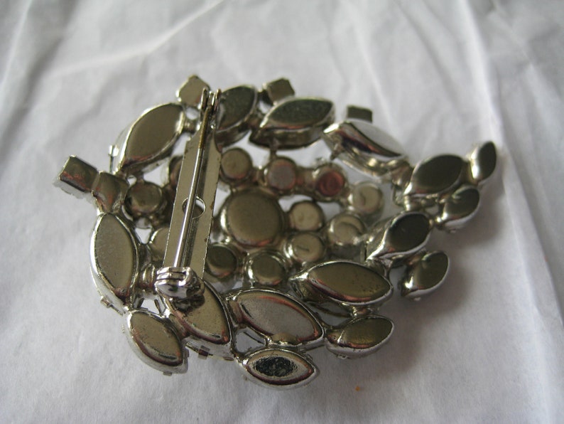 Juliana Styled Crystal Navette and Chaton Cut Stones in Leaf Shaped Brooch