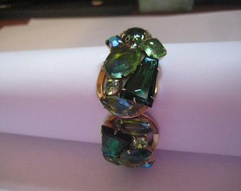 DeLizza & Elster aka Juliana Hinged Gold Tone Clamper Bracelet with Shades of Blue and Green  Page 298 Ann Pitmans Book