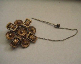 Antique Victorian Gold Filled Brooch with Attached Pin for Security with Garnet Stones