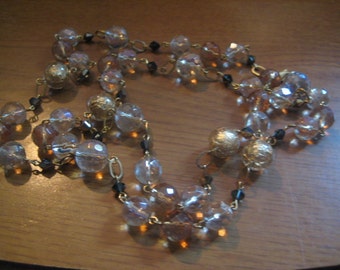 Very Versatile Shades of Gold Necklace of Fire Polished Faceted Rounds and Gold Foil Rounds with Oval Links
