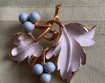 SARAH COVENTRY Placid Beauty Grape Leaves with White Enamel and Blue Beads for Grape Clusters