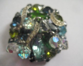 KRAMER Dome Pin in Blue and Green with Dangles Very Unique