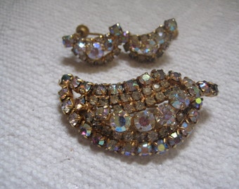 Continental Demi Parure of Crystal AB Rhinestones in Leaf Design
