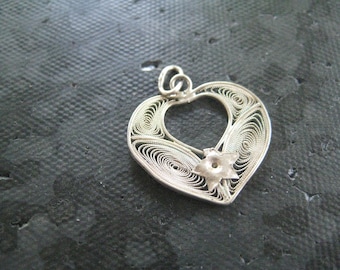 Victorian Sterling Filigree Open Heart Pendant or Charm Unmarked