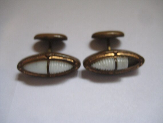 Victorian Brass Cufflinks: Stylized Sun Design, R… - image 1