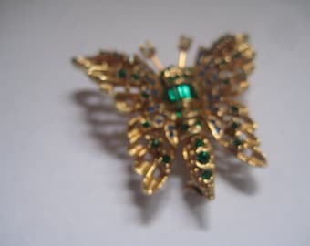 Exquisite NAPIER Butterfly Pin with Multi Colored Rhinestones and Gold Plated Metal