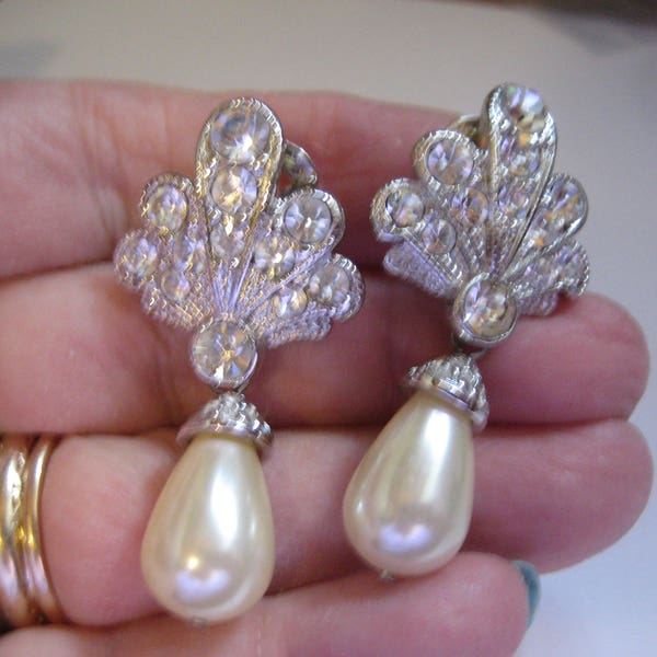 Princess Michaela Von habsburg Pearl Drop Rhinestone Clip On Earrings