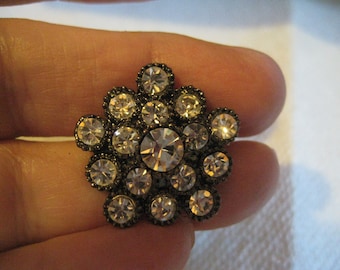Japanned Metal Snowflake Pin with Crystal Stones Pentagon Shape