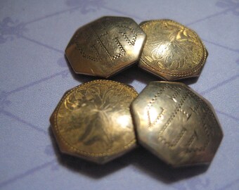 Antique M.J. Co. Cufflinks in Gold Topped Brass Hexagon Shaped