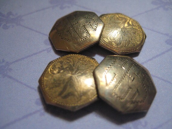 Antique M.J. Co. Cufflinks in Gold Topped Brass H… - image 1