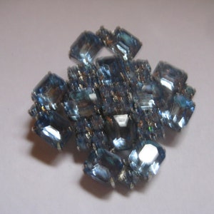 Light Sapphire Octagons and Chatons in Square Shaped Vintage Brooch image 1