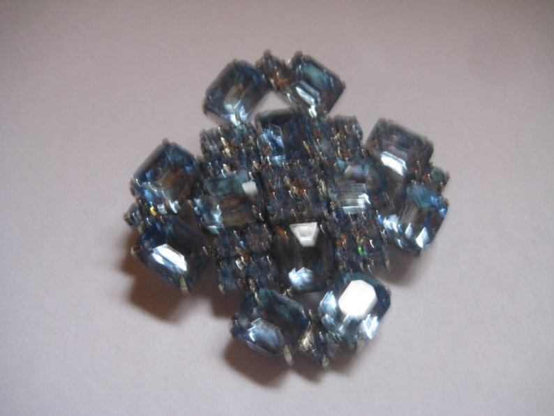 Light Sapphire Octagons and Chatons in Square Shaped Vintage Brooch image 1