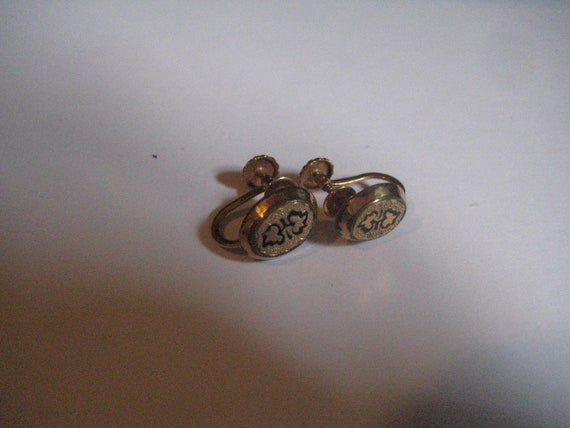 10K Rose Gold Screwback Vintage 40s Earrings with… - image 1