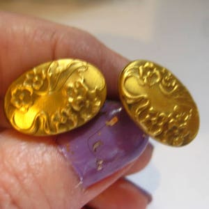 Antique Cufflinks with Lovely Floral Design on Gold Plated Metal Victorian Era