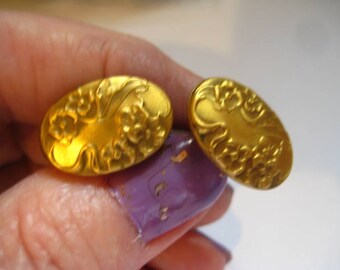 Antique Cufflinks with Lovely Floral Design on Gold Plated Metal Victorian Era