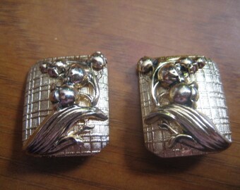Vintage Whiting Davis Clip On Rectangular Earrings with Floral Design