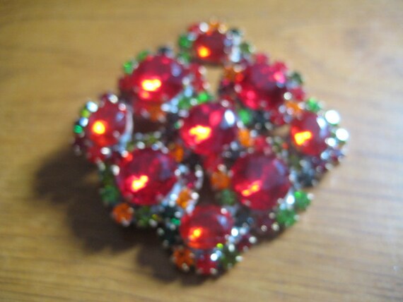 70s  Czechoslovakian Multi Colored Rhinestone Pin… - image 1