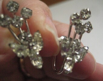 Vintage Sterling and Crystal  Screwback Earrings Marked STERLING So Lovely
