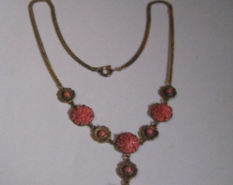Art Deco  20s Brass  and Orange Celluloid Flower Choker Very High Quality