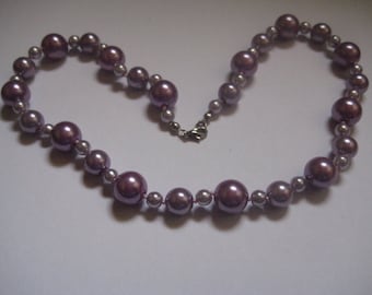 Lilac Faux Pearl Single Strand Necklace 18 Inch Necklace Glass Beads