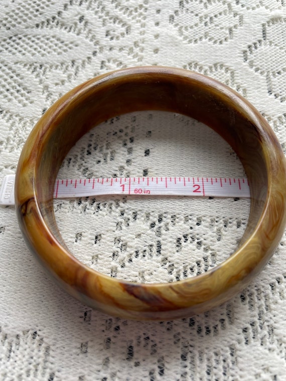 Marbled Dark Butterscotch Bakelite Bangle Bracelet 3/4” wide 3 3/8” in diameter View 2
