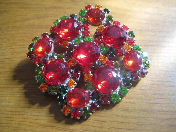 70s  Czechoslovakian Multi Colored Rhinestone Pin… - image 4