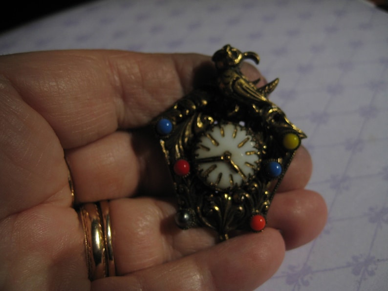 CZECHOSLOVAKIA Cuckoo Clock Pin with Beads in Mulit Colors