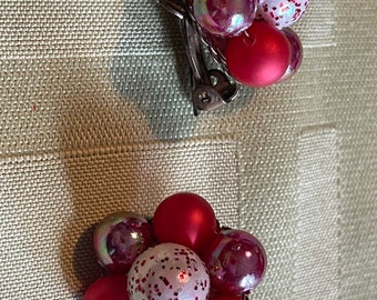 Japan Clip On Cluster Earrings in Shades of Red and White