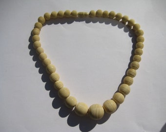 Cream Colored Antique Celluloid Necklace with Screw-0n Clasp