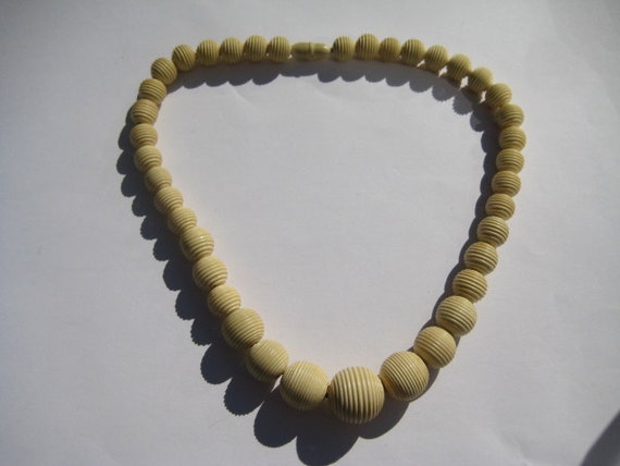 Cream Colored Antique Celluloid Necklace with Scr… - image 1