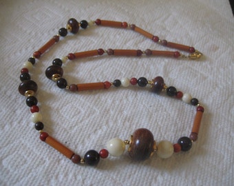 24 Inch Wooden Beads and Plastic Beads Necklace Round Tubes and Rondelles
