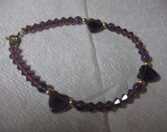 Genuine Amethyst Hearts Swarovski Beads and 1/20th 12K GF Clasp and Spacer Beads