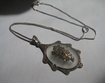 Art Deco Sterling Camphor Glass Oval with Attached Tree or Flower in Rhinestones