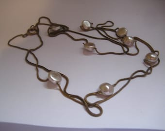 20s Czech Flapper Chain and Baroque Pearls  58" Necklace