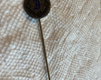 1857 Sitting Liberty Love Token Stick Pin with Hand Engraving J and Blue Enameling