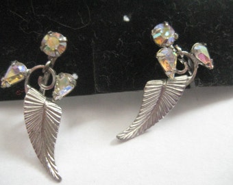 Vintage Sterling and Crystal Aurora Borealis Screwback Earrings Marked STERLING and a Makers Mark