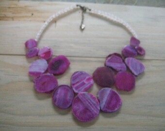 BARSE 925 CHINA Dyed Agate Slices Vintage 90s Necklace with Rose Quartz Beads