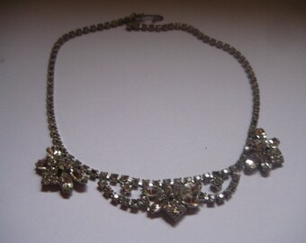 Vintage Juliana Style Rhinestone Choker in Crystal with Navette and Chaton Cut Stones