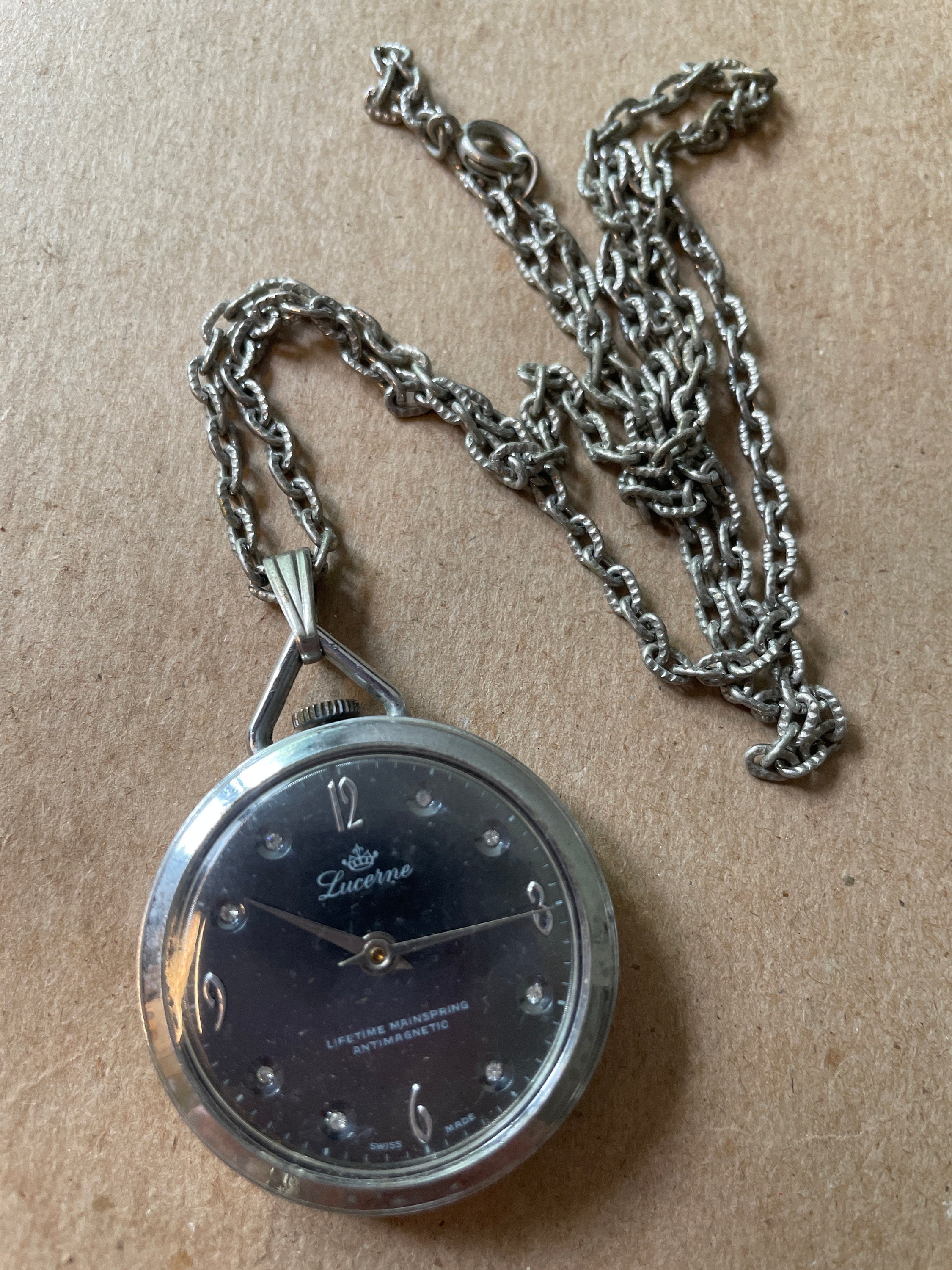 LUCERNE Ladies Pendant Watch in Silvertone Lifetime Mainspring