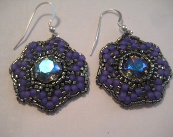 Jamie Black Diamond AB Rhinestone Pierced Wire Beaded Earrings Designed by Margaret Ellison