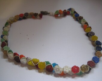 1930s CZECH Plastic Flower Button Necklace of One Quarter Inch Buttons Rainbow Colors